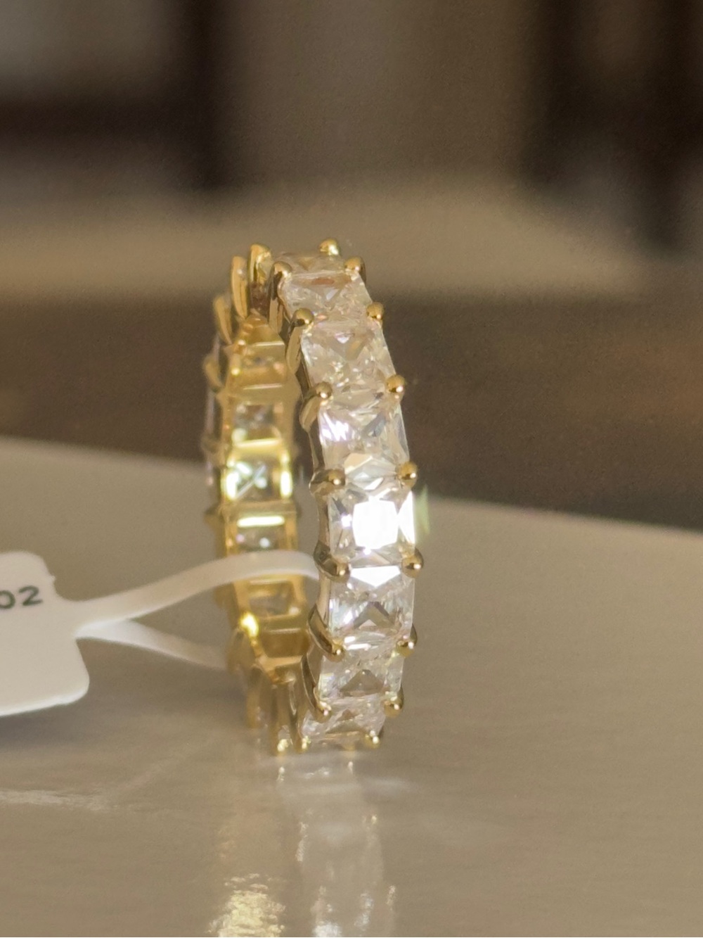 Gold Tone Square-Cut CZ Stone Eternity Band